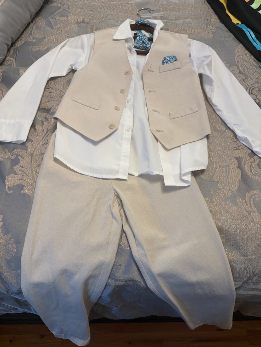 Nautica Boys Beige Vest & Pants Matching Set with White Shirt—-Size 7